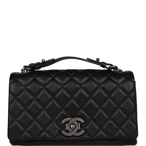 chanel metallic goatskin medium city rock flap black|CHANEL Metallic Goatskin Medium City Rock Flap Black.